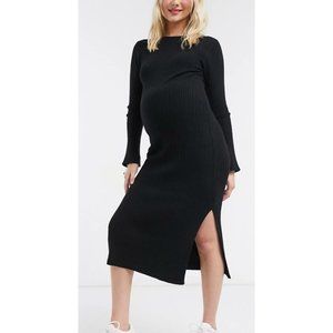Asos maternity black ribbed midi dress